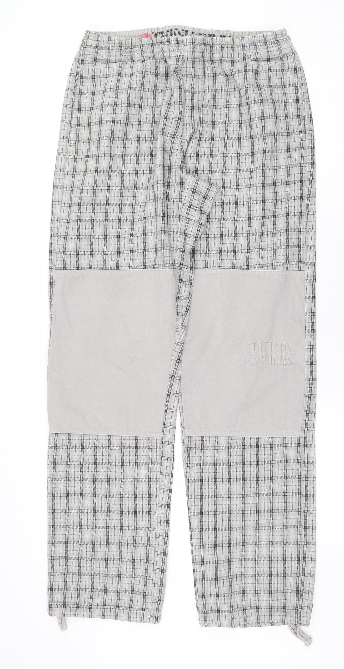Think Pink Womens Grey Plaid Cotton Trousers Size S Regular