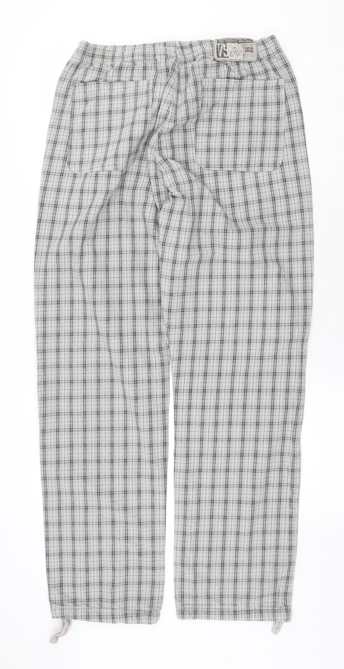 Think Pink Womens Grey Plaid Cotton Trousers Size S Regular