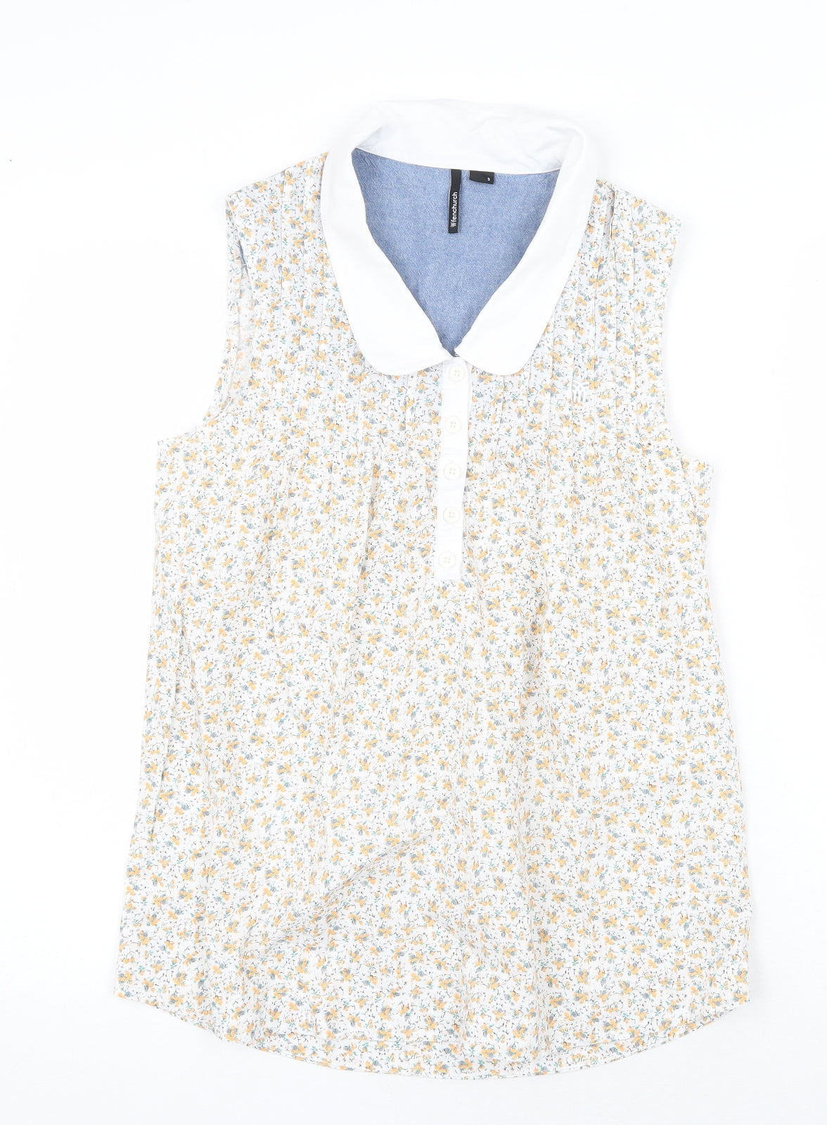 Fenchurch Womens White Floral 100% Cotton Basic Blouse Size S V-Neck