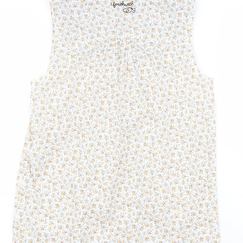 Fenchurch Womens White Floral 100% Cotton Basic Blouse Size S V-Neck