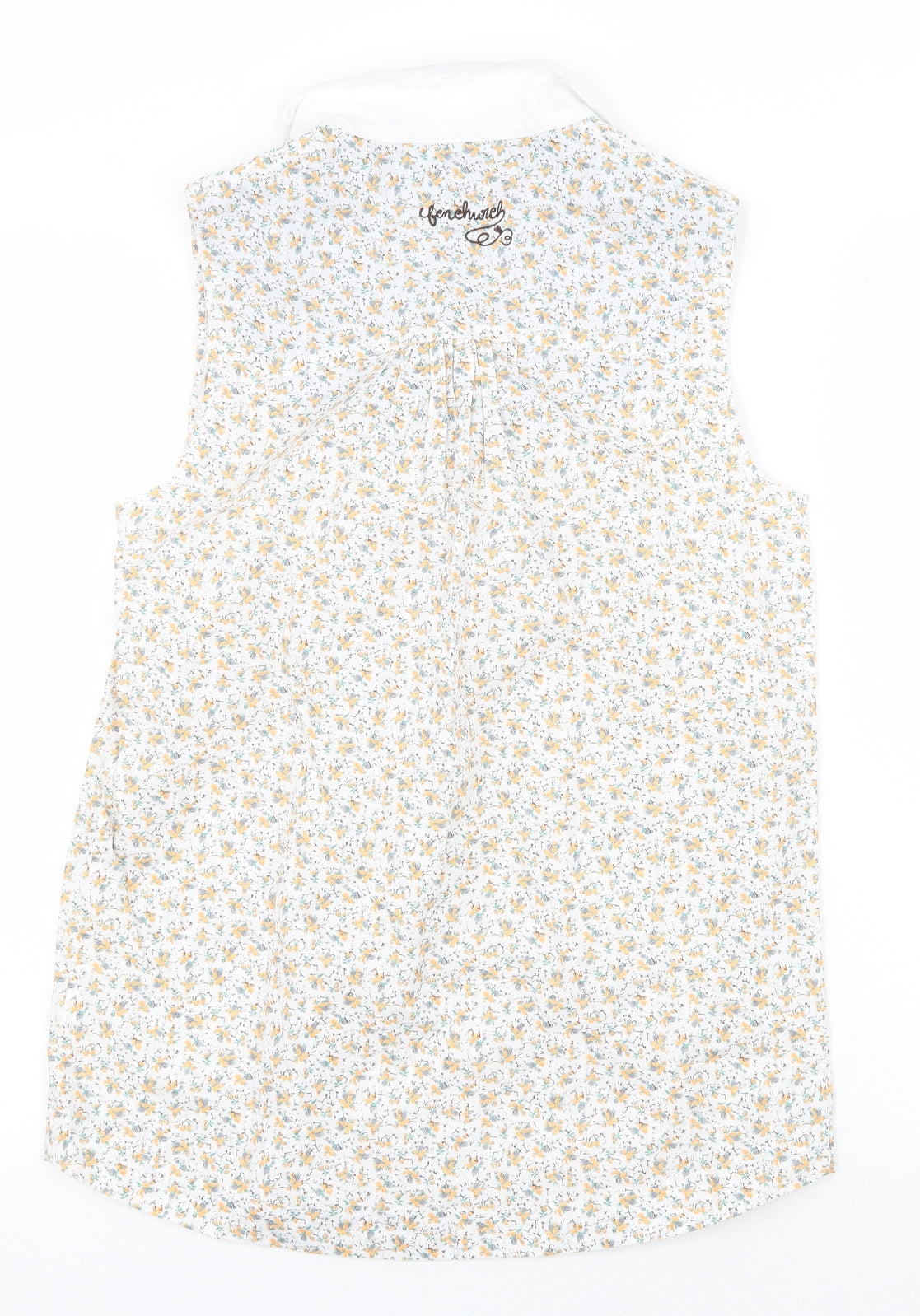 Fenchurch Womens White Floral 100% Cotton Basic Blouse Size S V-Neck