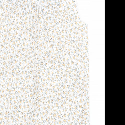 Fenchurch Womens White Floral 100% Cotton Basic Blouse Size S V-Neck