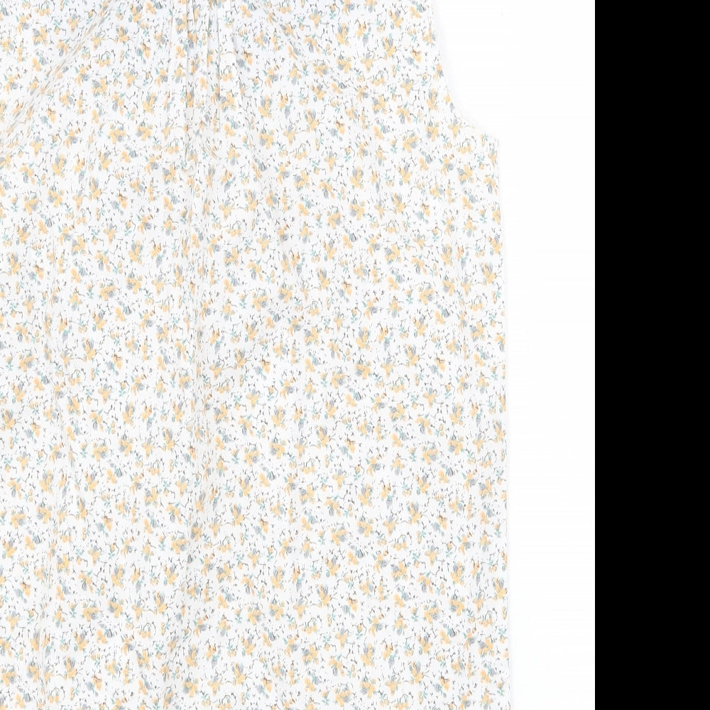 Fenchurch Womens White Floral 100% Cotton Basic Blouse Size S V-Neck