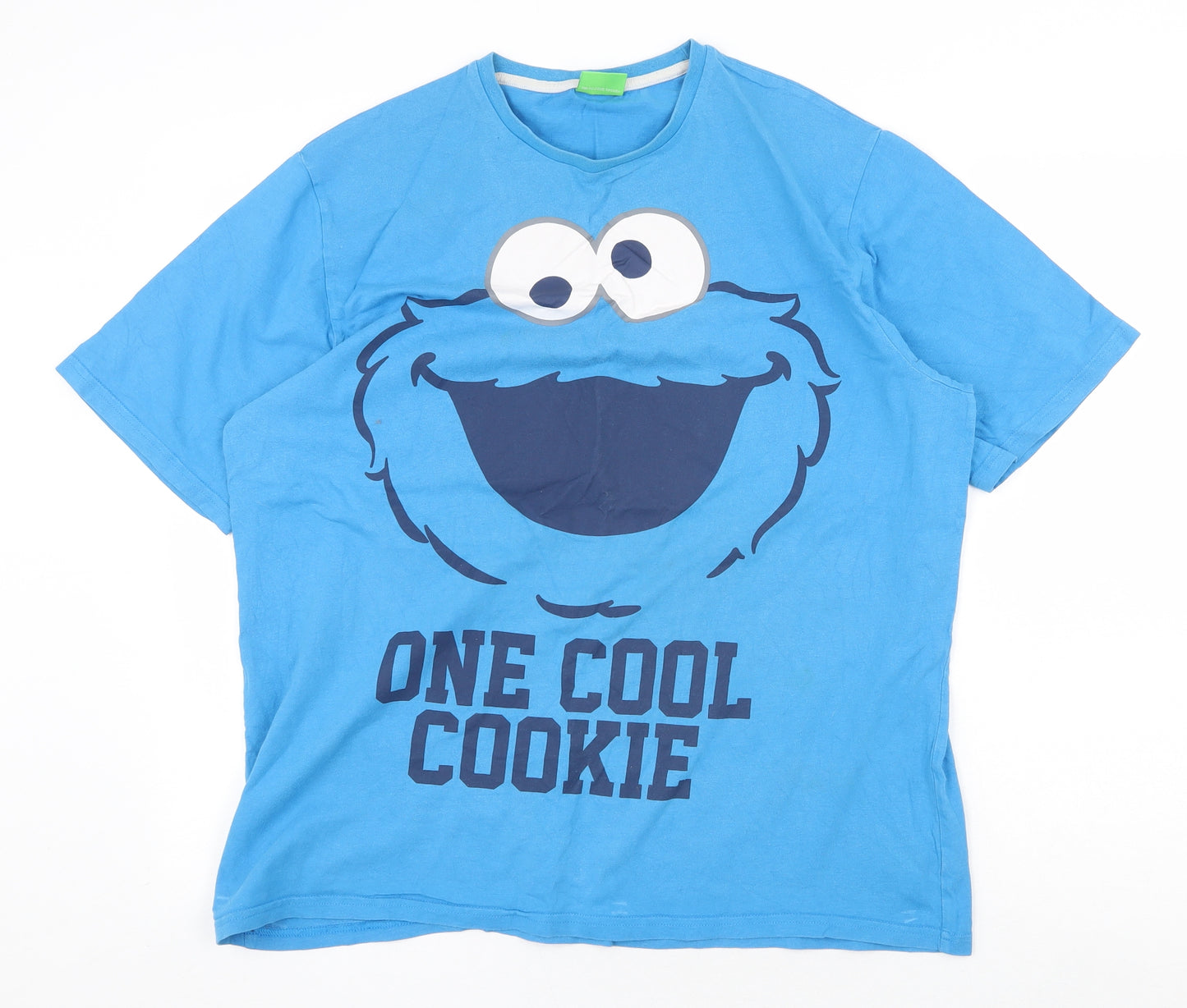 George Mens Blue Cotton T-Shirt Size L Round Neck - Cookie Monster
