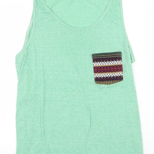 Bambele Womens Green Geometric 100% Cotton Basic Tank Size L Round Neck