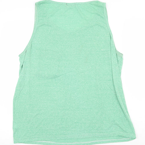 Bambele Womens Green Geometric 100% Cotton Basic Tank Size L Round Neck