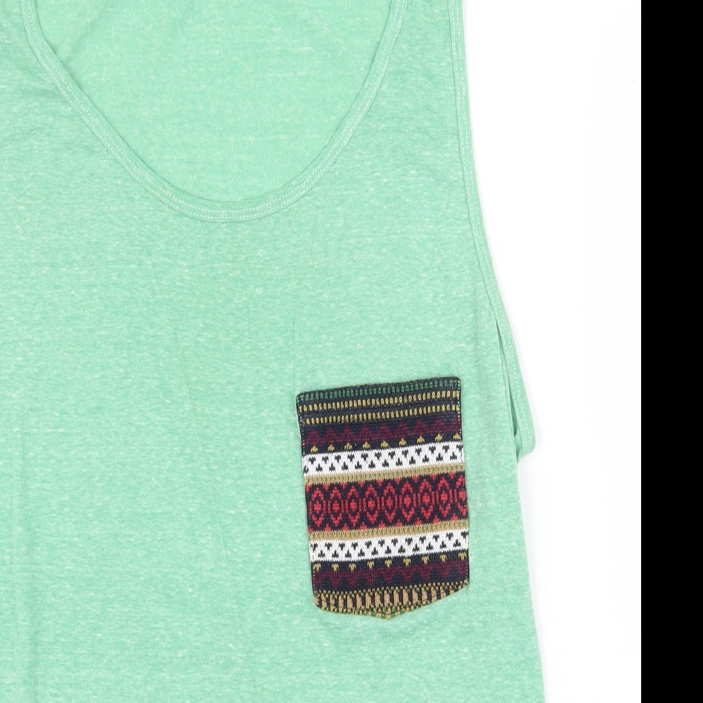 Bambele Womens Green Geometric 100% Cotton Basic Tank Size L Round Neck