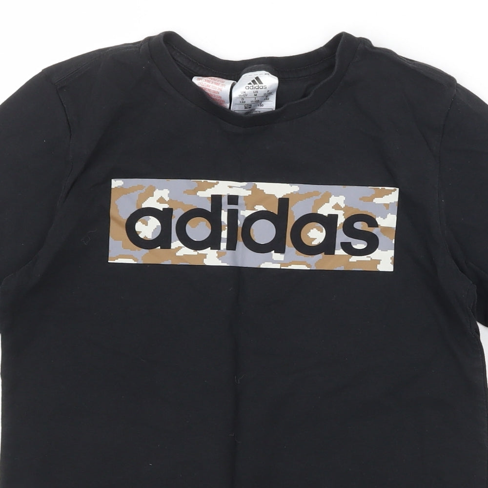 adidas Boys Black 100% Cotton Basic T-Shirt Size 11-12 Years Round Neck Pullover