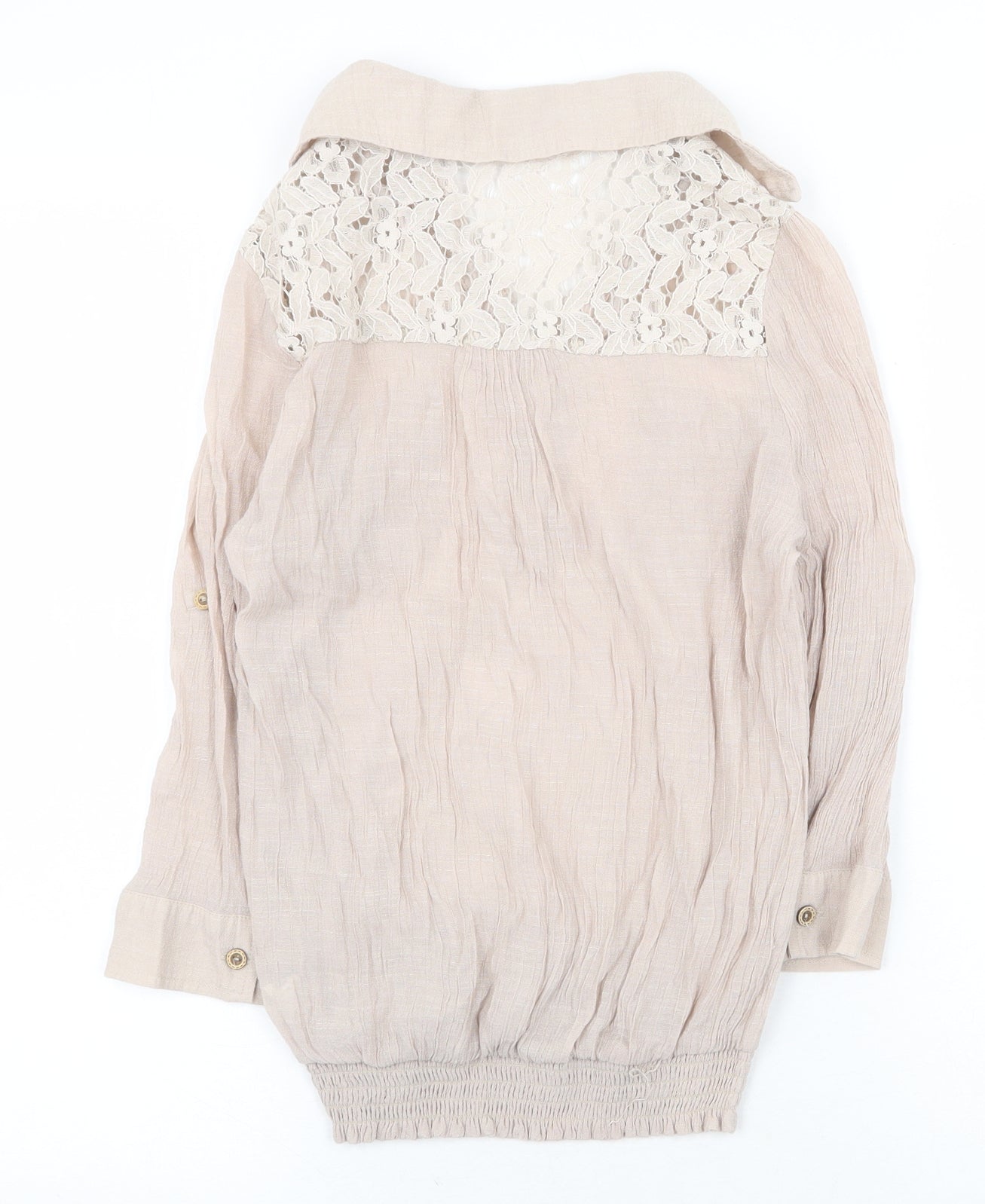 Active Womens Beige Cotton Basic Blouse Size M V-Neck - Lace Detail