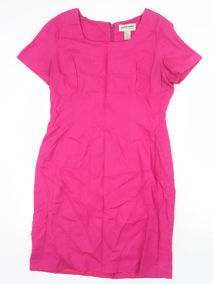 Carol Horn Workshop Womens Pink Cotton Pencil Dress Size 10 Square Neck Zip