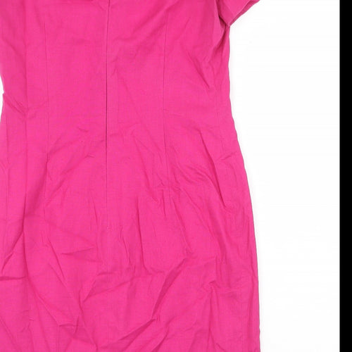 Carol Horn Workshop Womens Pink Cotton Pencil Dress Size 10 Square Neck Zip