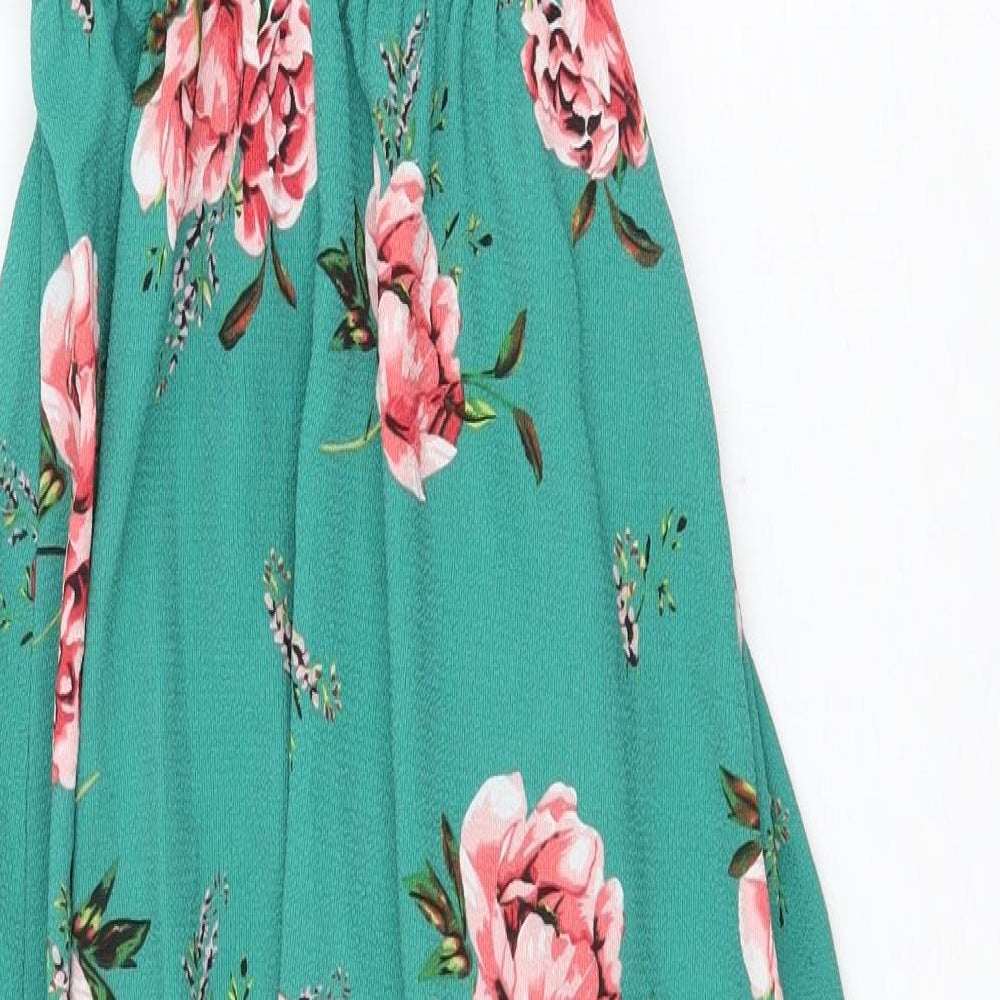 Dream Of Me Womens Green Floral Polyester Wrap Dress Size S V-Neck Tie - Faux Wrap