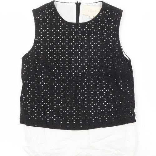 aijek Womens Black Geometric Cotton Basic Tank Size M Round Neck