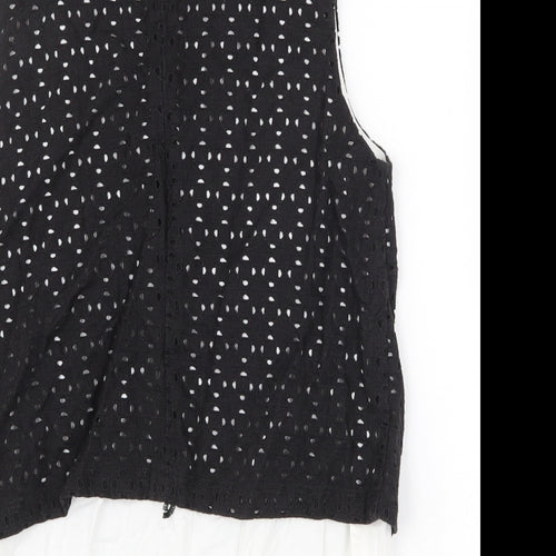 aijek Womens Black Geometric Cotton Basic Tank Size M Round Neck