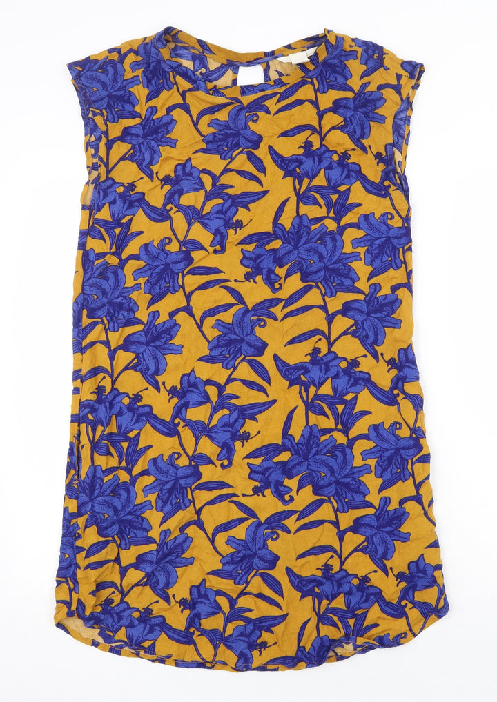 H&M Womens Yellow Floral Viscose Shift Size 6 Boat Neck Pullover