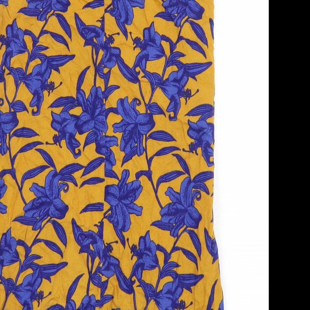 H&M Womens Yellow Floral Viscose Shift Size 6 Boat Neck Pullover