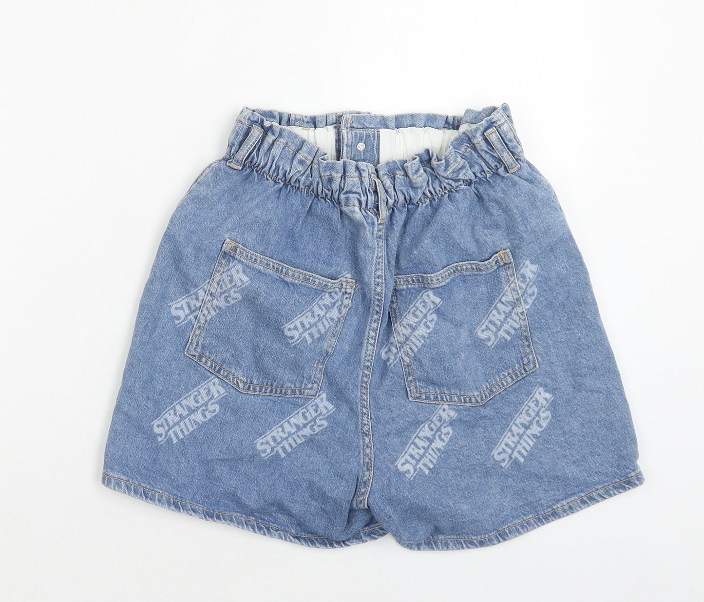 H&M Girls Blue Geometric Cotton Hot Pants Shorts Size 12-13 Years Regular Zip - Stranger Things