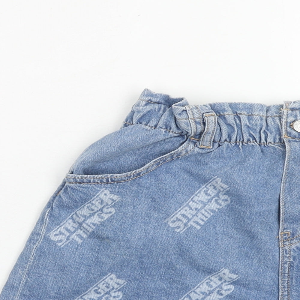 H&M Girls Blue Geometric Cotton Hot Pants Shorts Size 12-13 Years Regular Zip - Stranger Things