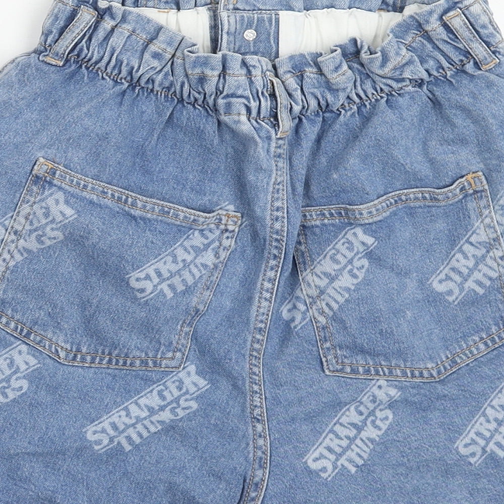 H&M Girls Blue Geometric Cotton Hot Pants Shorts Size 12-13 Years Regular Zip - Stranger Things