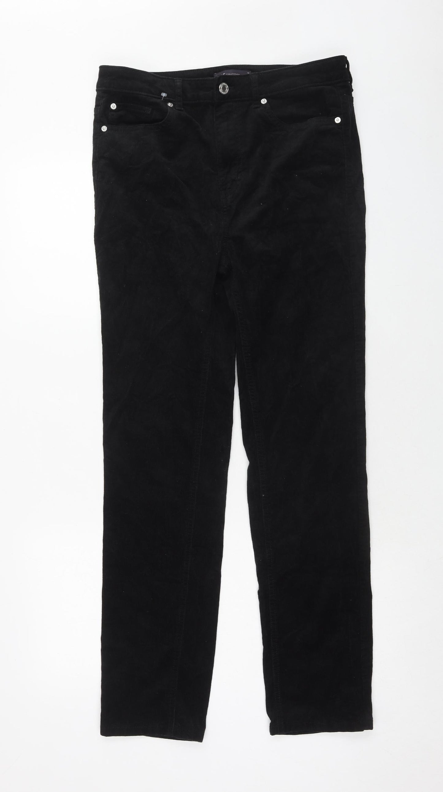 Marks and Spencer Womens Black Cotton Trousers Size 12 Regular Zip