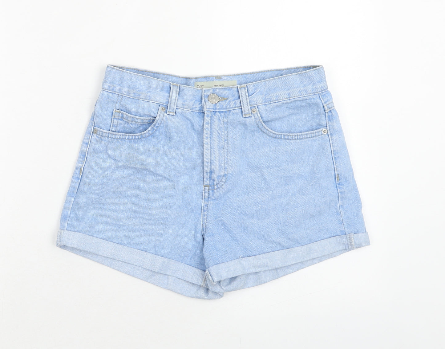 Topshop Womens Blue Cotton Hot Pants Shorts Size 6 Regular Zip