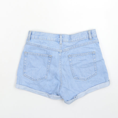 Topshop Womens Blue Cotton Hot Pants Shorts Size 6 Regular Zip