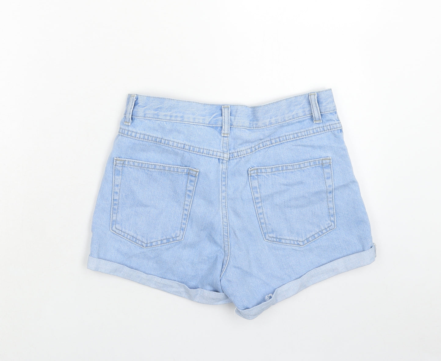 Topshop Womens Blue Cotton Hot Pants Shorts Size 6 Regular Zip