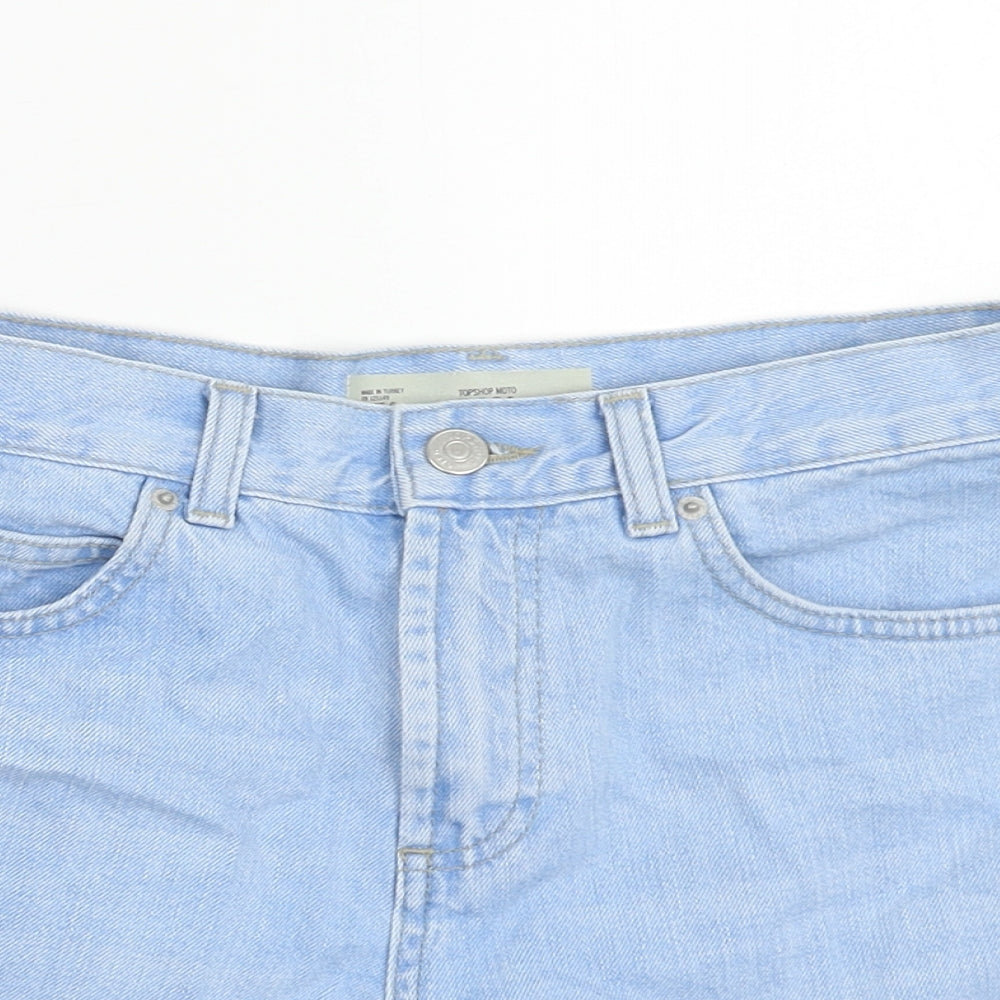 Topshop Womens Blue Cotton Hot Pants Shorts Size 6 Regular Zip