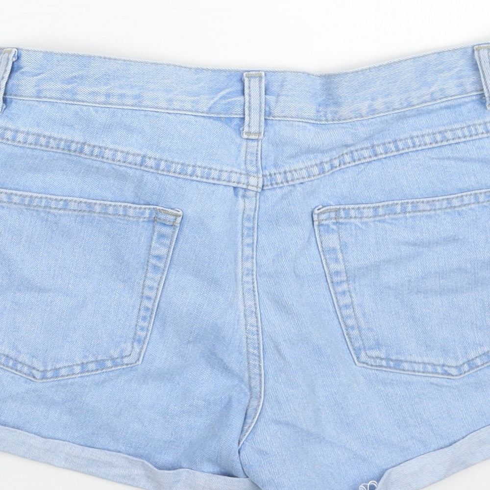 Topshop Womens Blue Cotton Hot Pants Shorts Size 6 Regular Zip