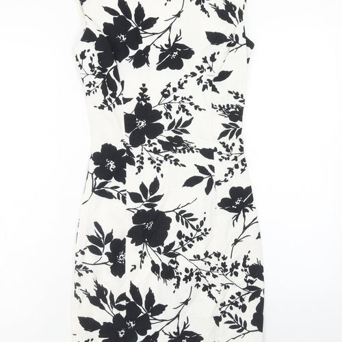 Love Womens Yellow Floral Cotton A-Line Size S Boat Neck Zip
