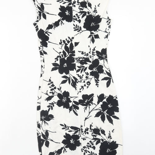 Love Womens Yellow Floral Cotton A-Line Size S Boat Neck Zip