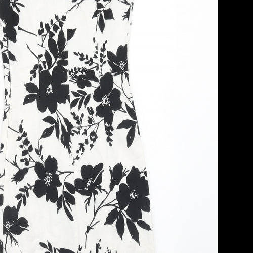 Love Womens Yellow Floral Cotton A-Line Size S Boat Neck Zip