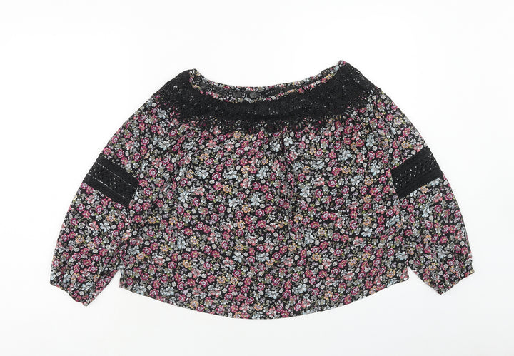 New Look Womens Multicoloured Geometric Polyester Basic Blouse Size 6 Off the Shoulder - Lace Detail
