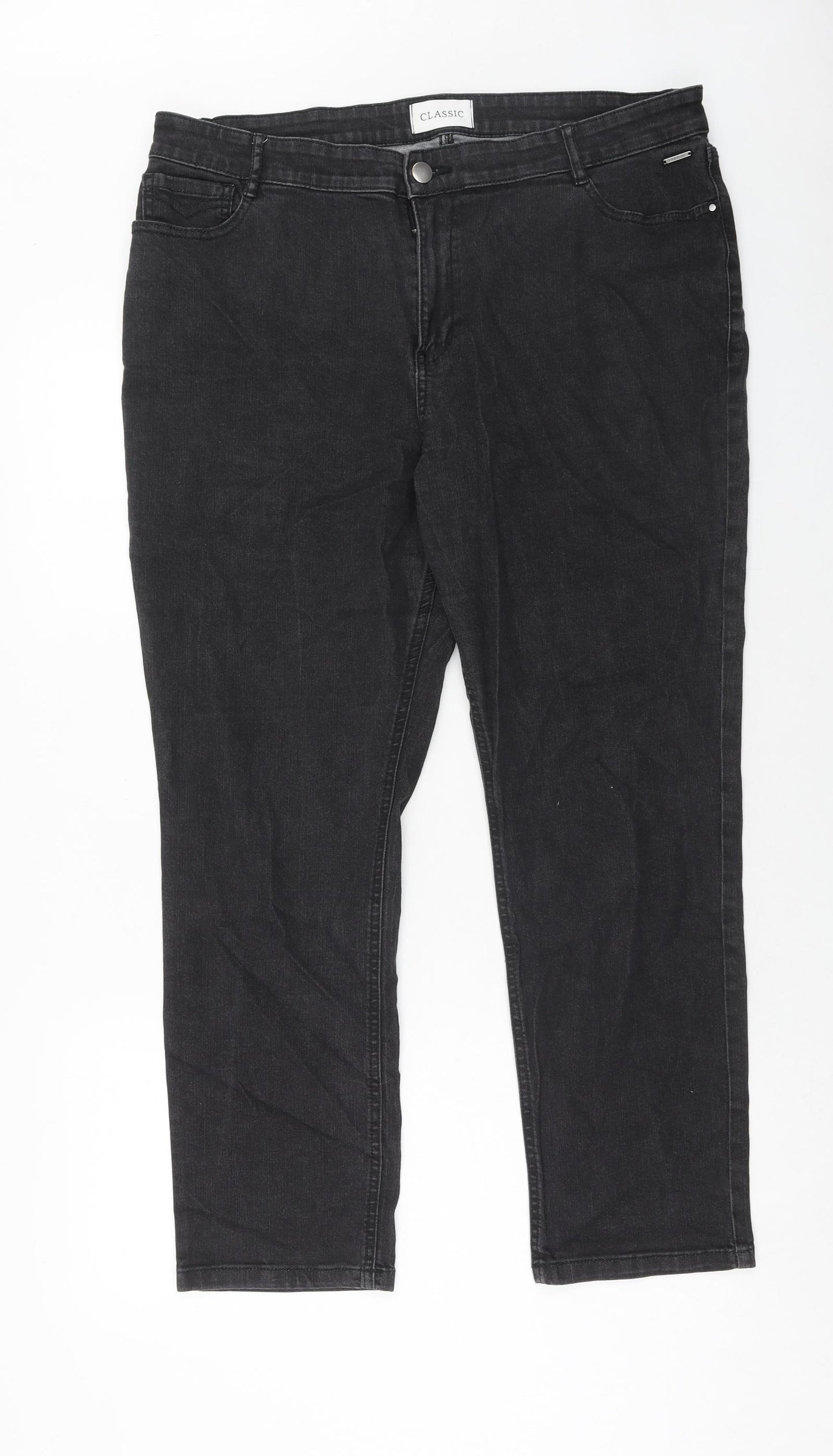 Marks and Spencer Womens Black Cotton Straight Jeans Size 18 Regular Zip