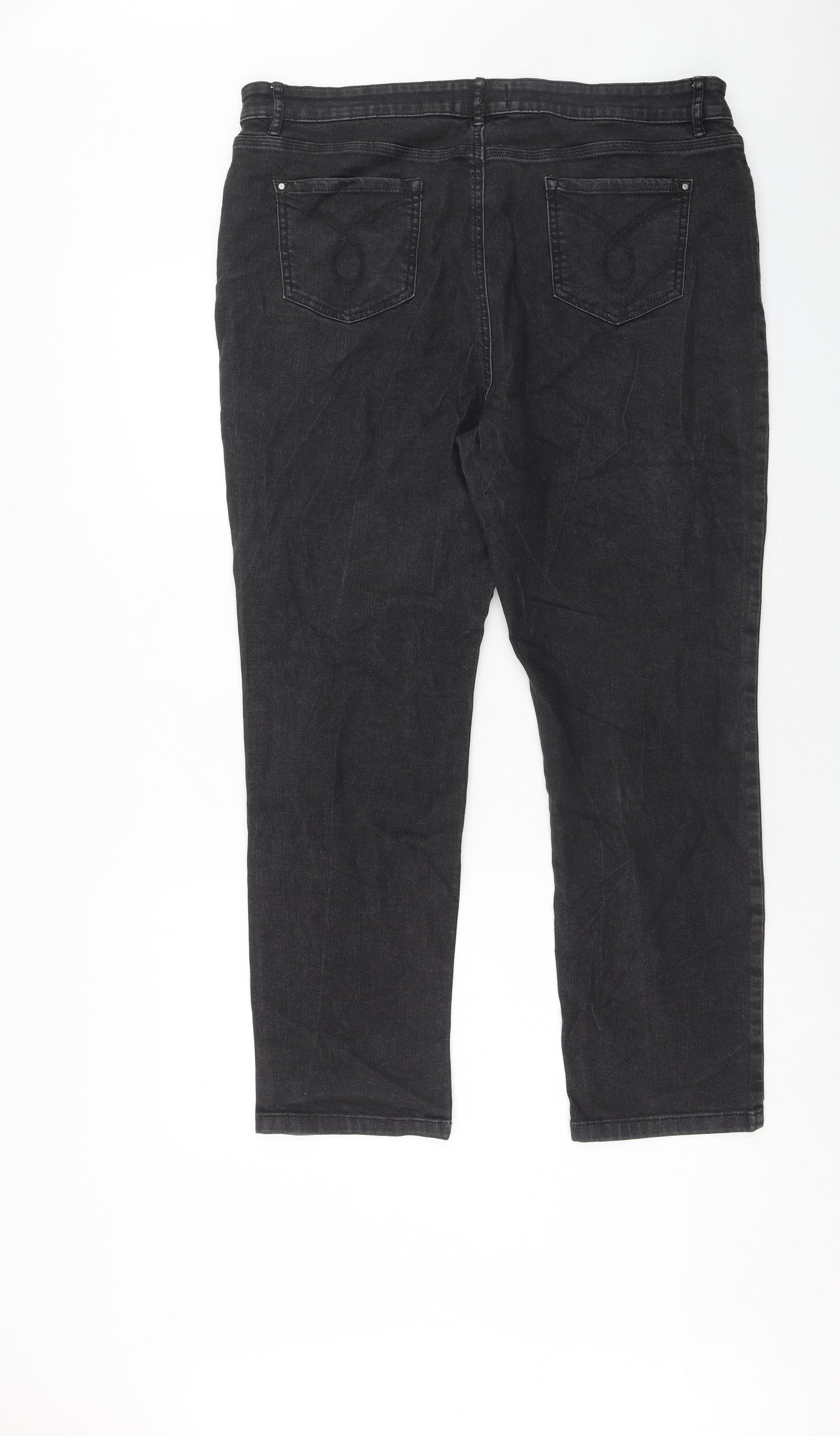 Marks and Spencer Womens Black Cotton Straight Jeans Size 18 Regular Zip