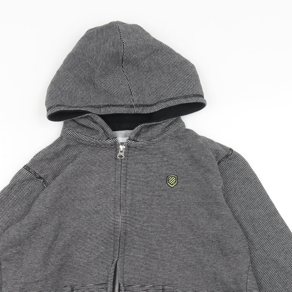 Red Herring Boys Black Striped Cotton Full Zip Hoodie Size 14 Years Zip