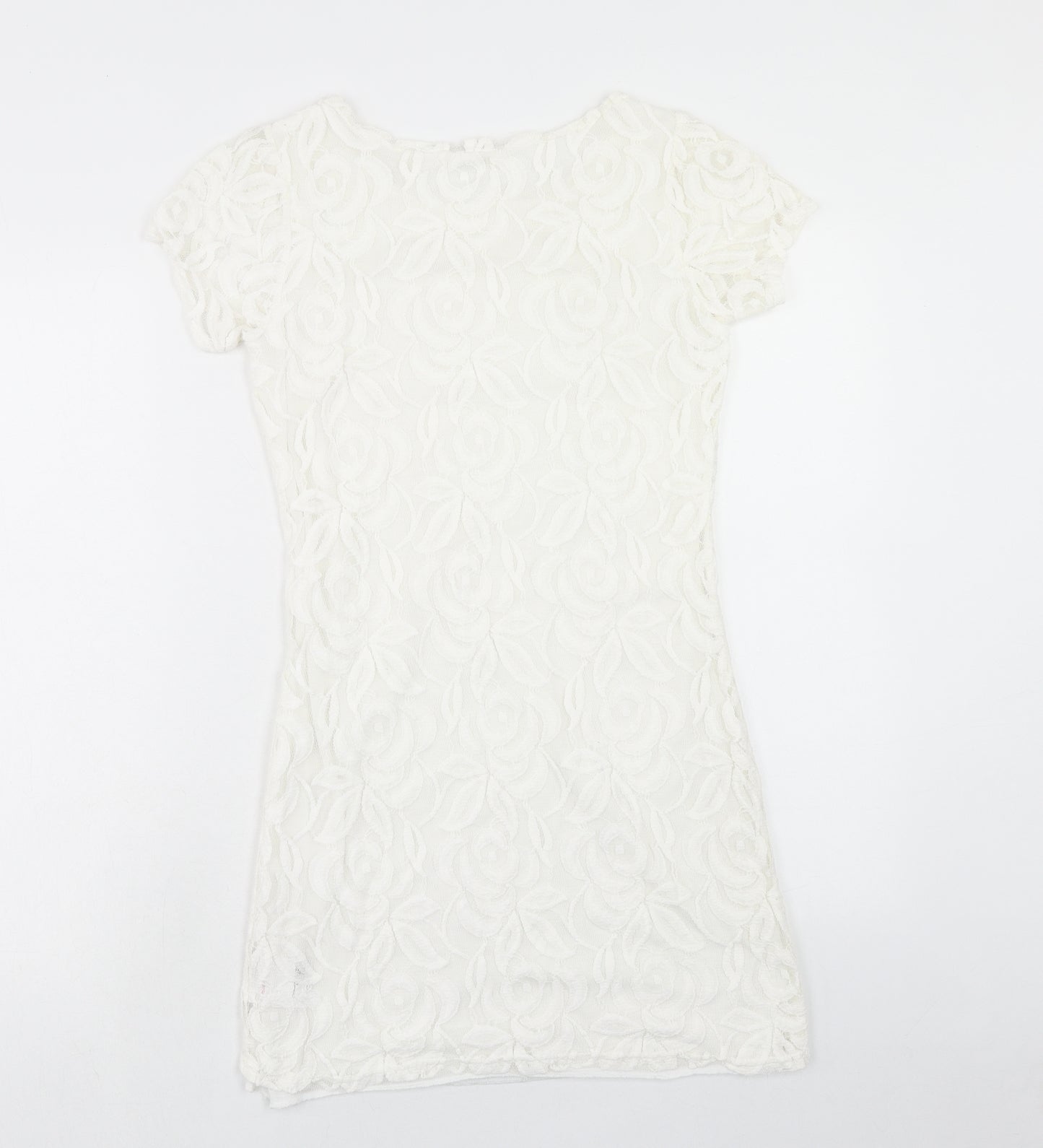 Blonde + Blonde Womens White Floral Polyester A-Line Size 10 Round Neck Pullover