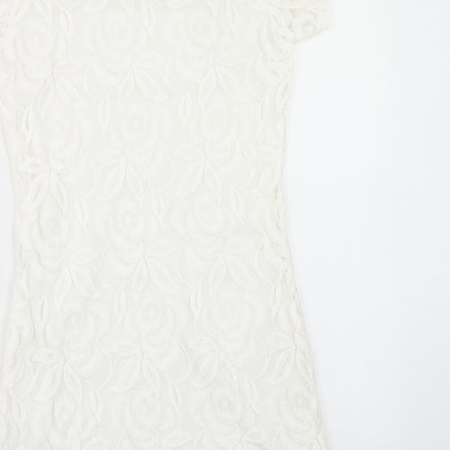 Blonde + Blonde Womens White Floral Polyester A-Line Size 10 Round Neck Pullover