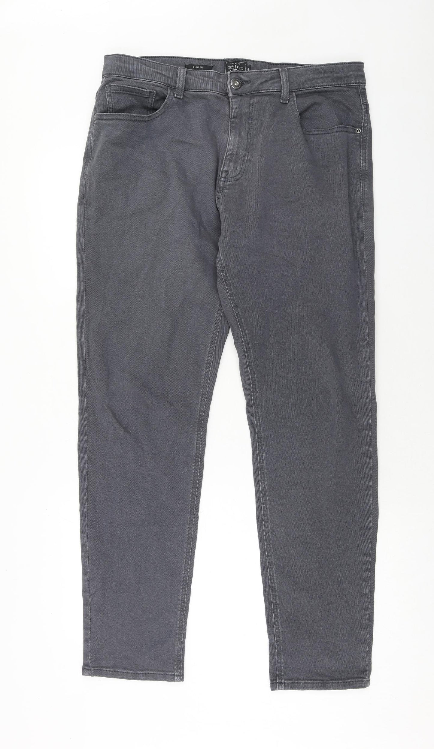 NEXT Mens Grey Cotton Straight Jeans Size 34 in L33 in Slim Zip - Long Leg
