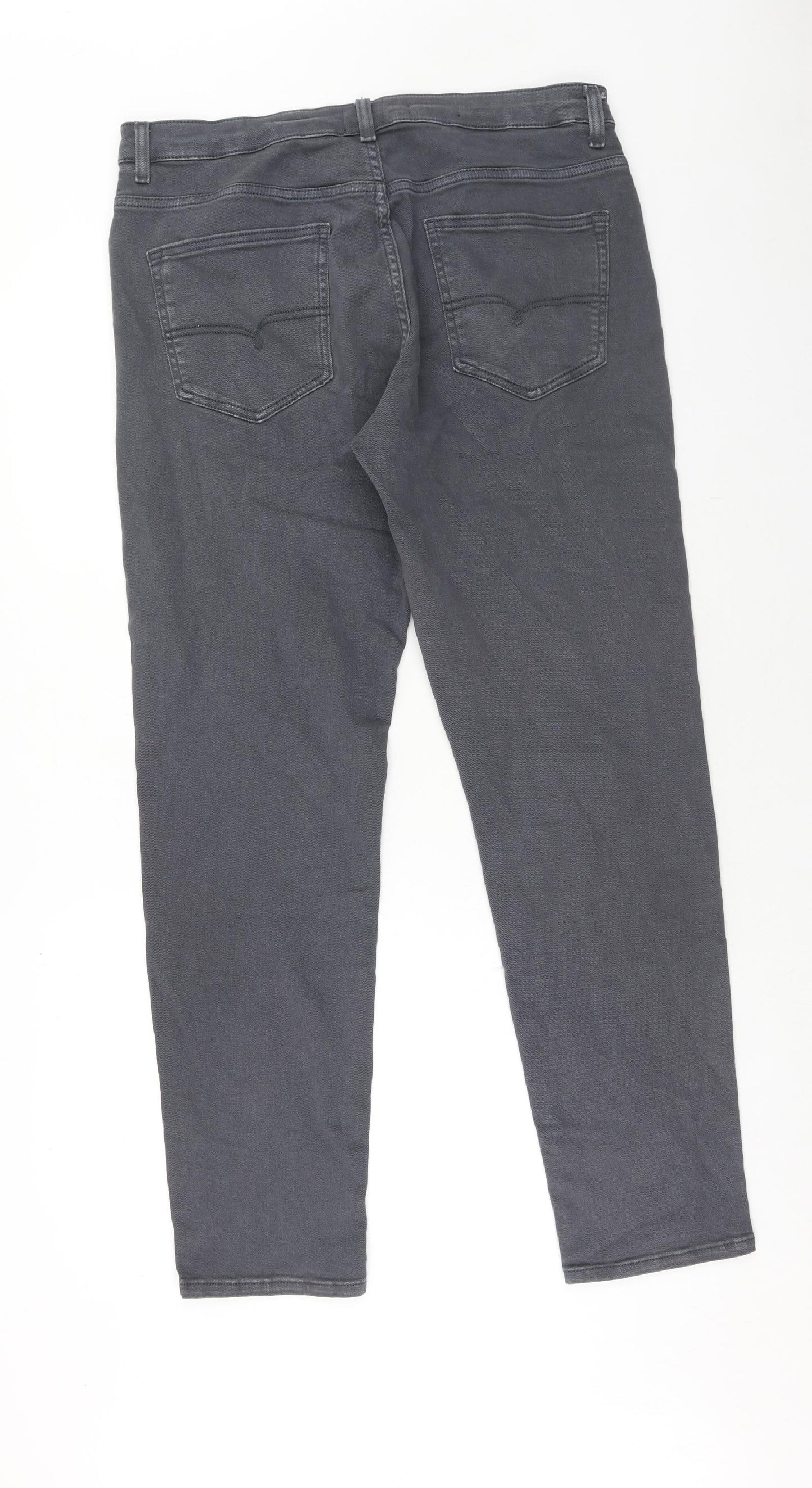 NEXT Mens Grey Cotton Straight Jeans Size 34 in L33 in Slim Zip - Long Leg