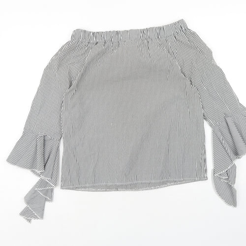 Piano C Womens Grey Striped Cotton Basic Blouse Size S Off the Shoulder - Bardot