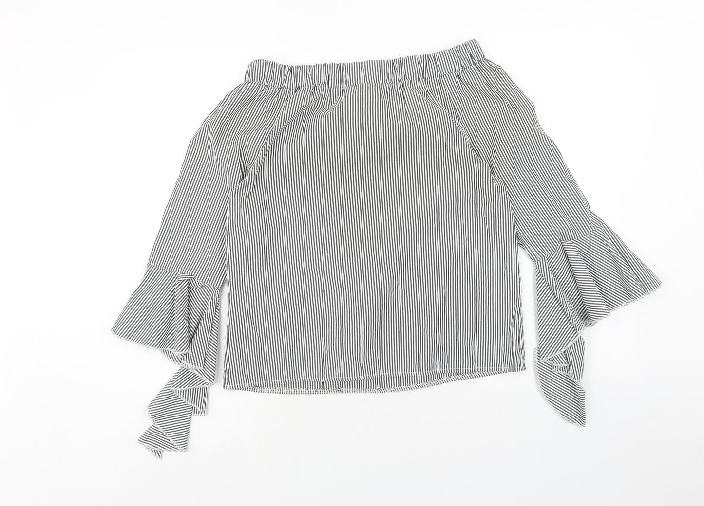 Piano C Womens Grey Striped Cotton Basic Blouse Size S Off the Shoulder - Bardot