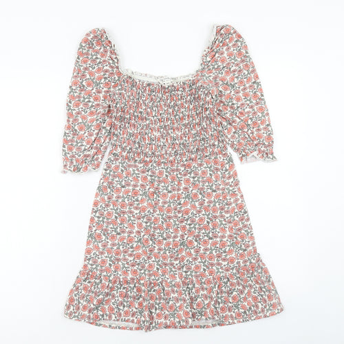 Miss Selfridge Womens Pink Floral Cotton Fit & Flare Size 8 Off the Shoulder Pullover