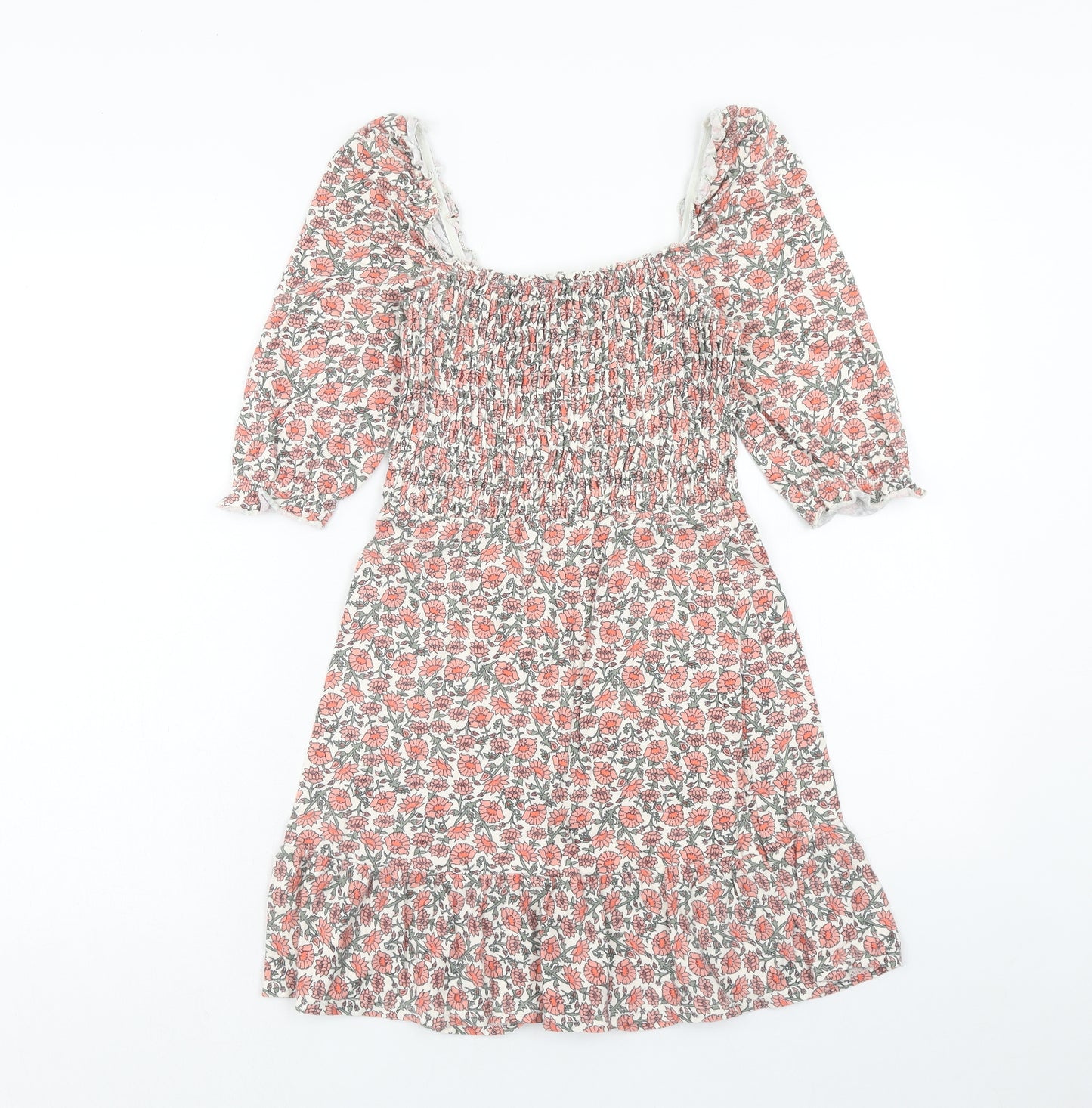 Miss Selfridge Womens Pink Floral Cotton Fit & Flare Size 8 Off the Shoulder Pullover