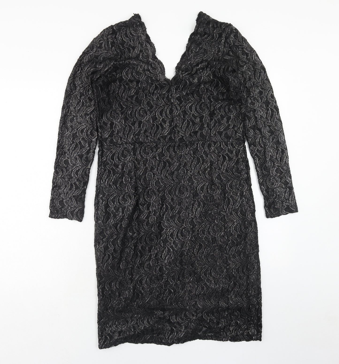 NEXT Womens Black Geometric Nylon A-Line Size 16 V-Neck Zip