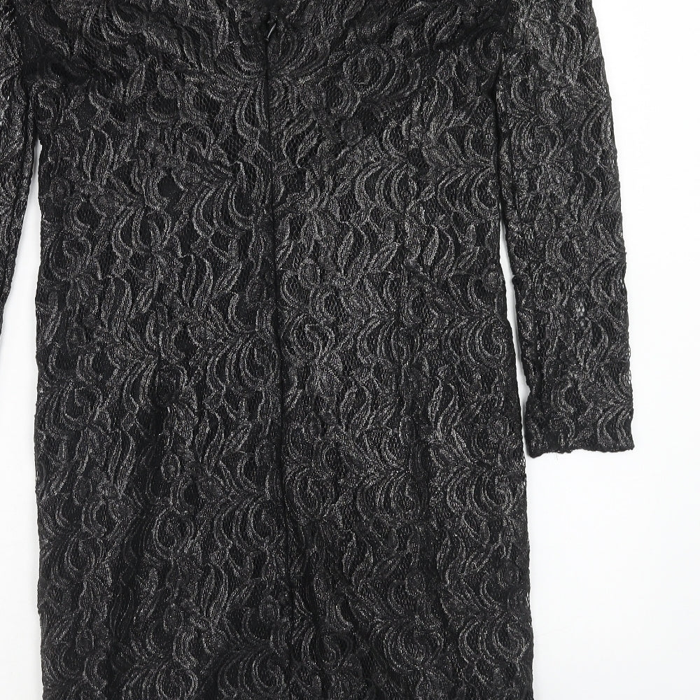 NEXT Womens Black Geometric Nylon A-Line Size 16 V-Neck Zip