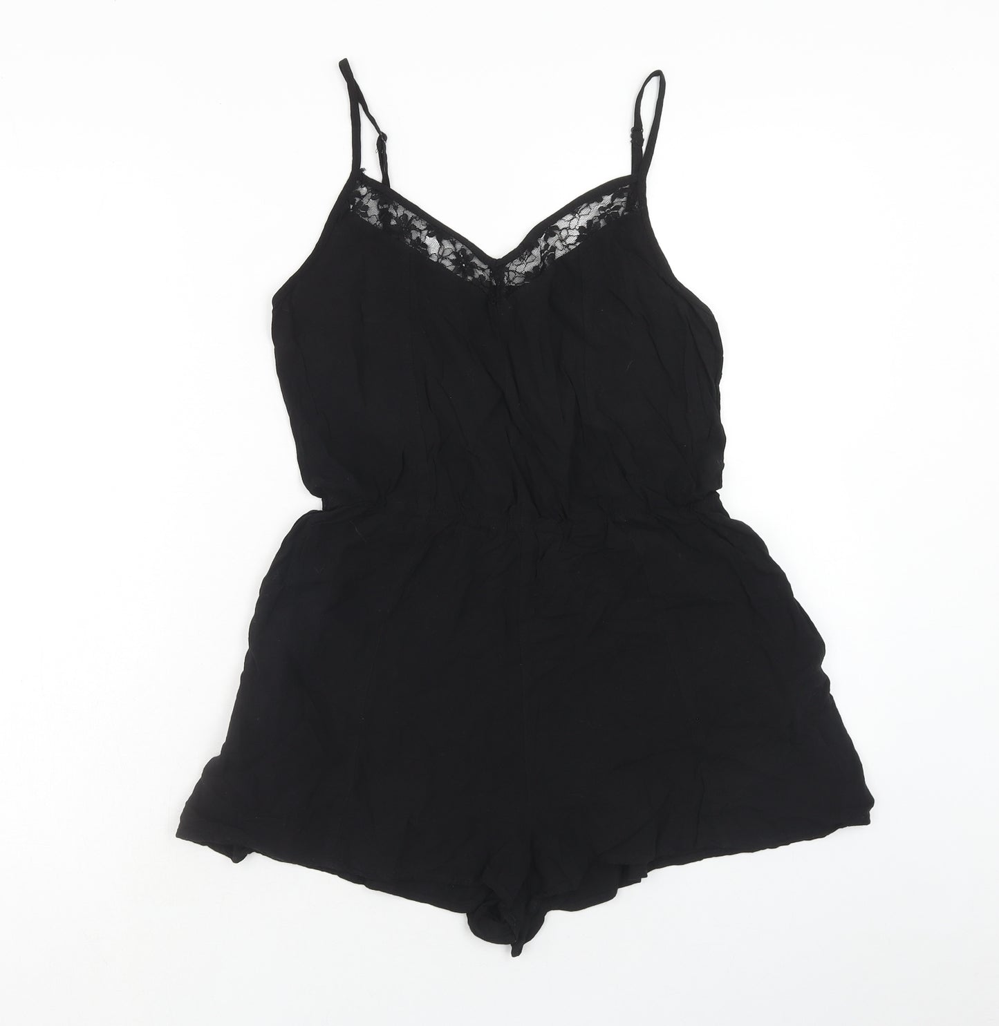 H&M Womens Black Viscose Playsuit One-Piece Size 12 Pullover