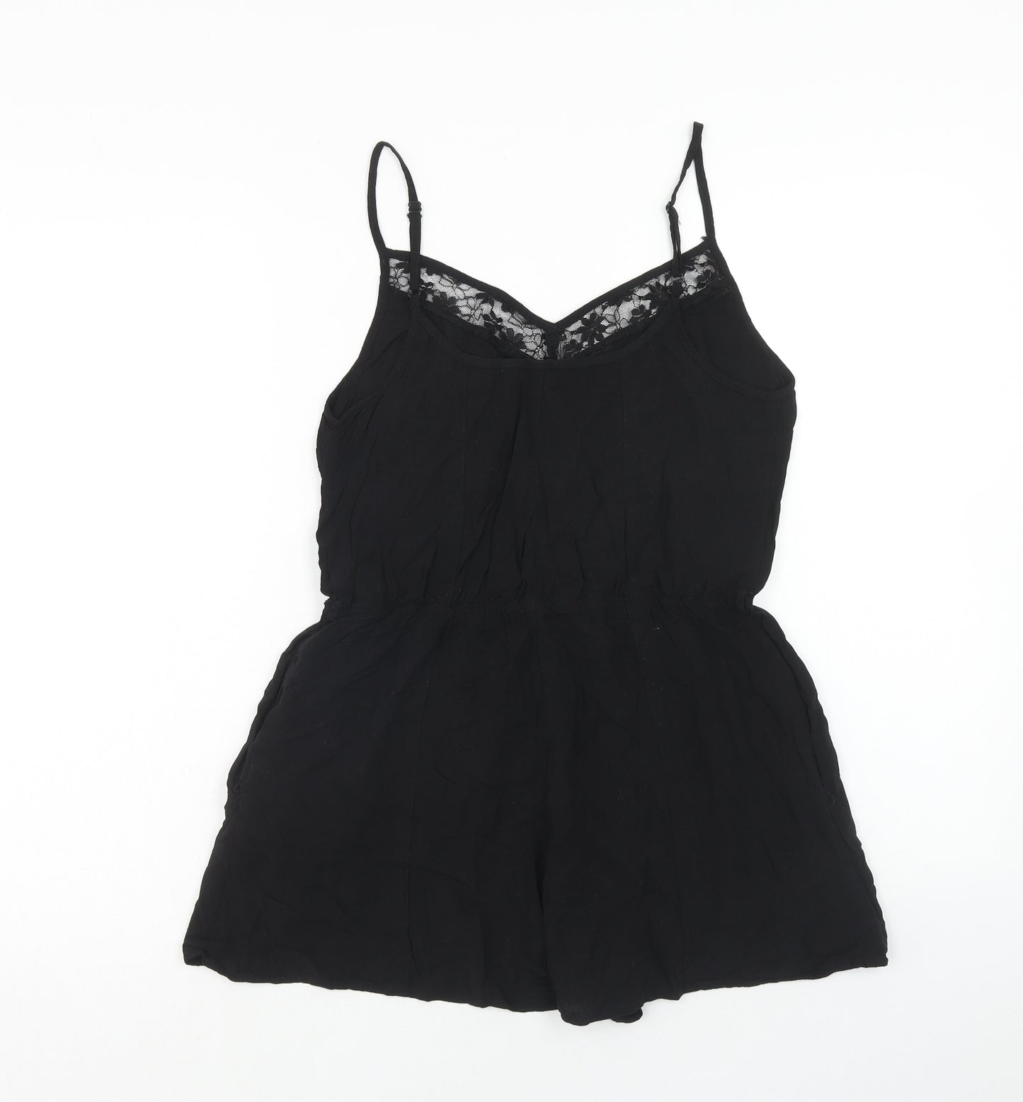 H&M Womens Black Viscose Playsuit One-Piece Size 12 Pullover