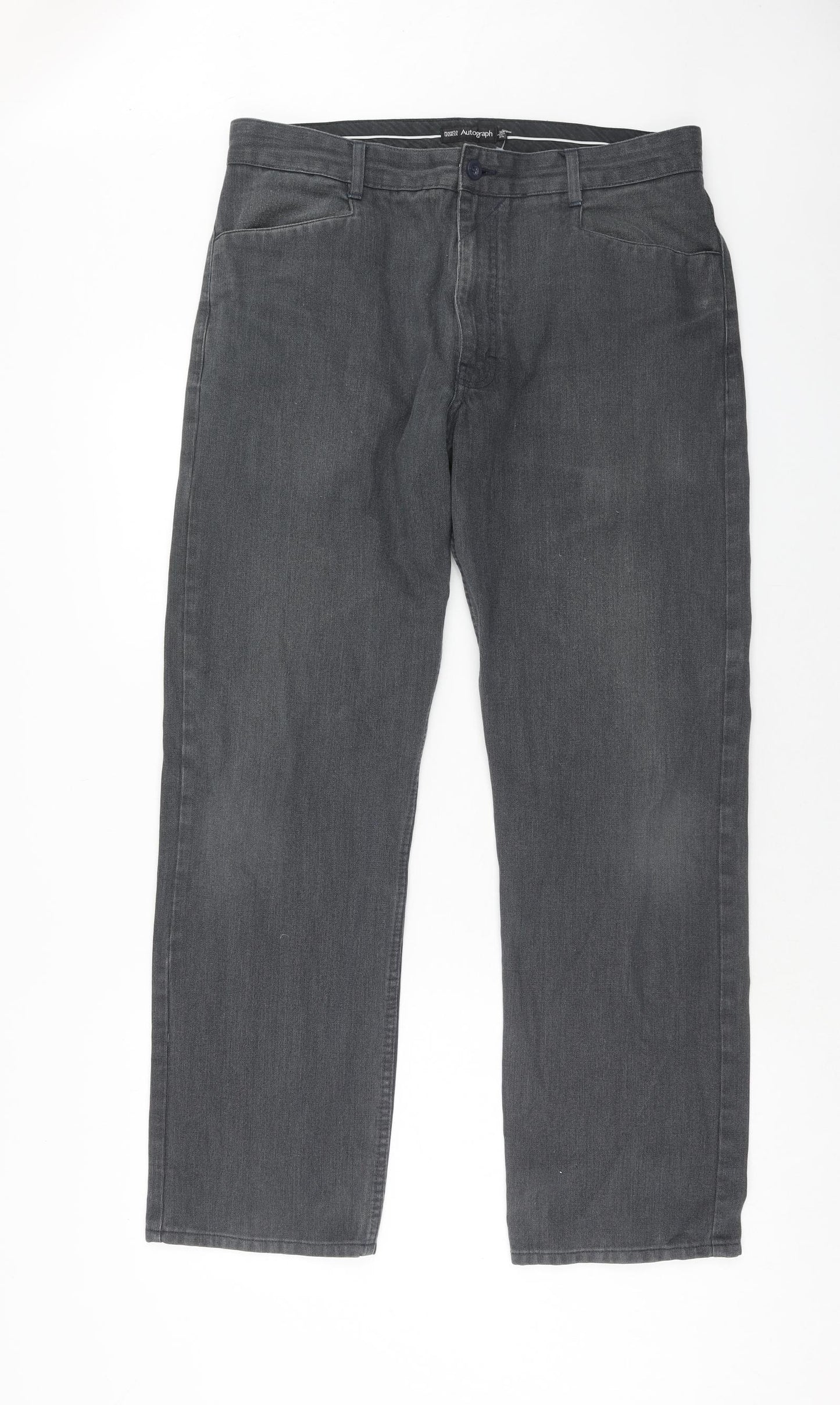 Autograph Mens Grey Cotton Straight Jeans Size 36 in L31 in Regular Zip