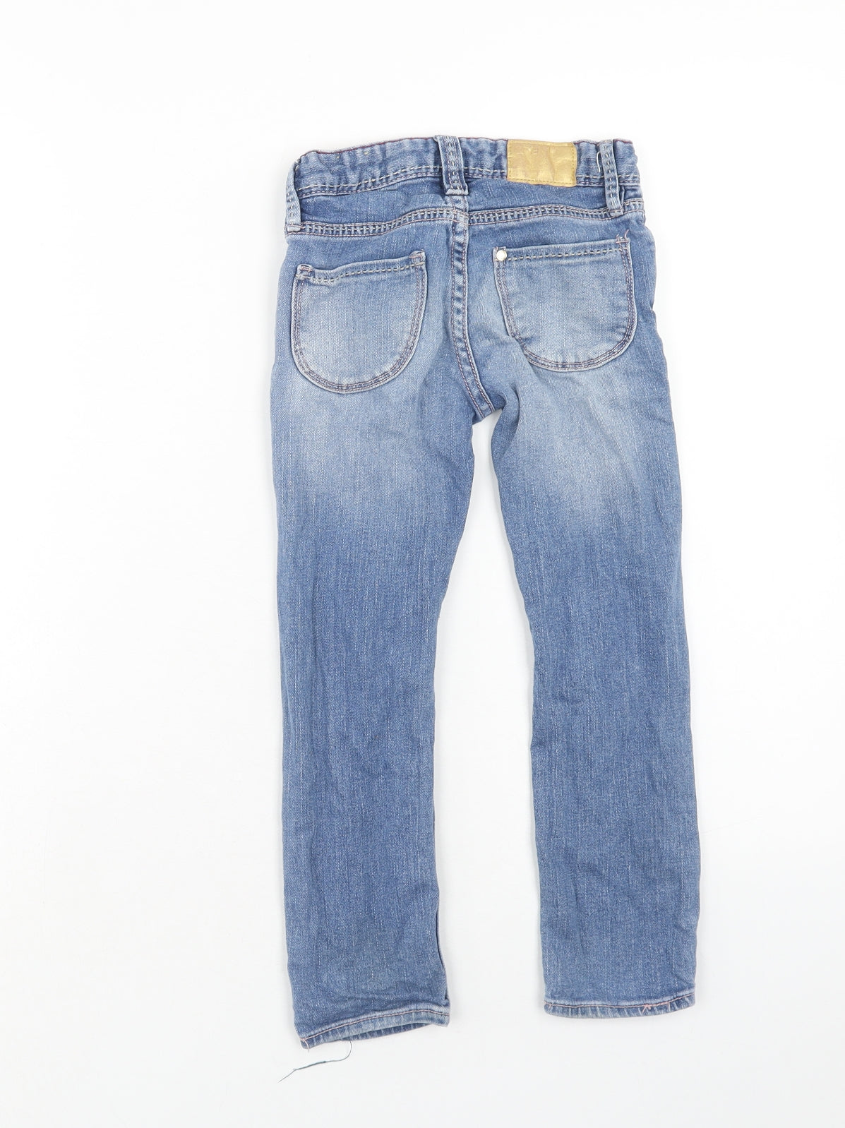 H&M Girls Blue Cotton Straight Jeans Size 4-5 Years Regular Zip